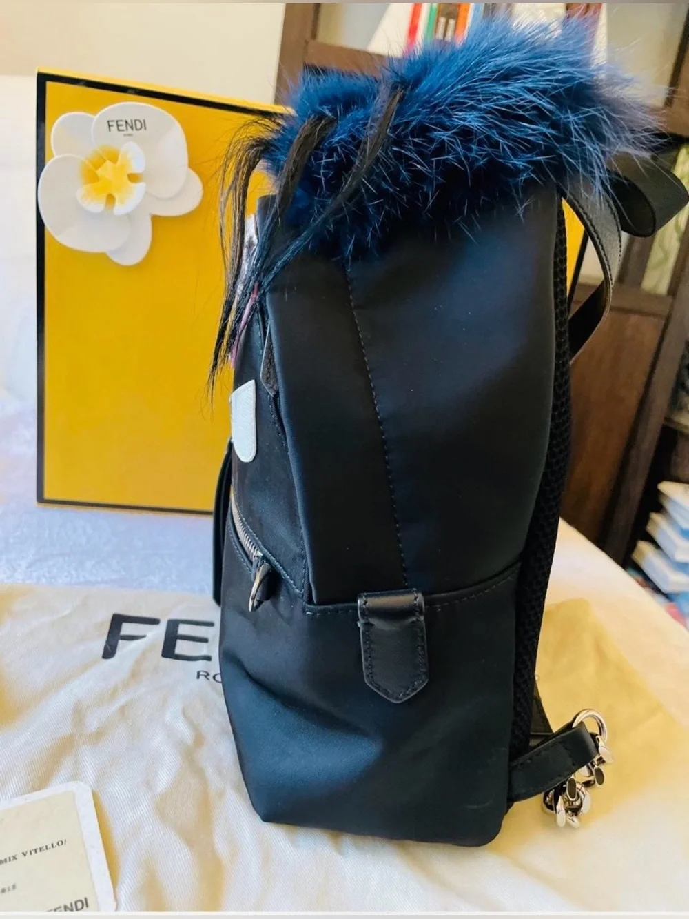 Fendi Mini Monster Eyes Backpack in black,